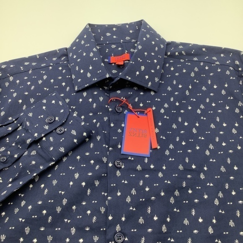 ZNT18 Mens LS Button Up Shirt Blue With Desert Theme) Sz 15.5 32/33‎ NWT.